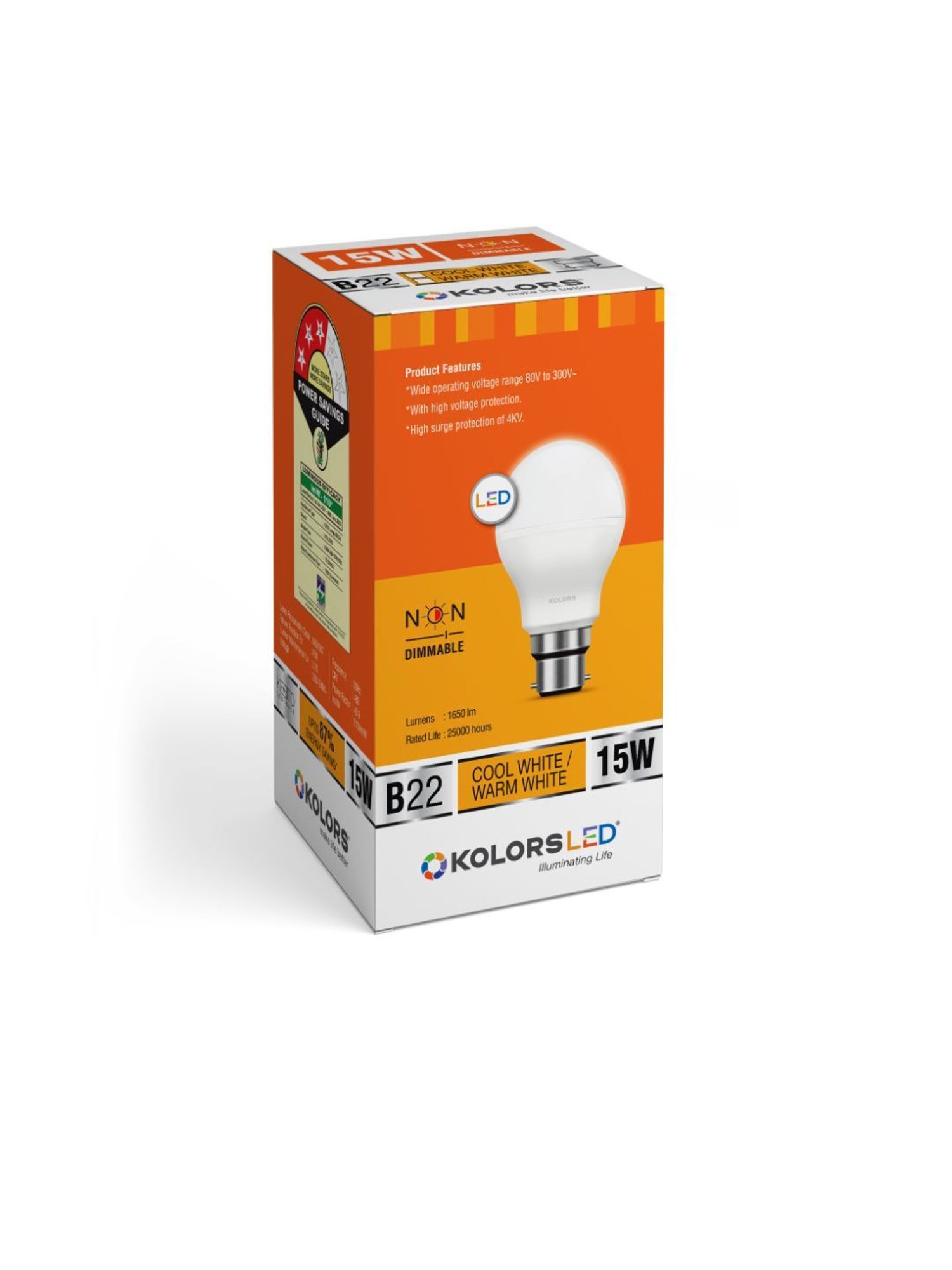 KOLORS Keeto LED Bulb B22 6500K 15W Pack of 6 - Cool White