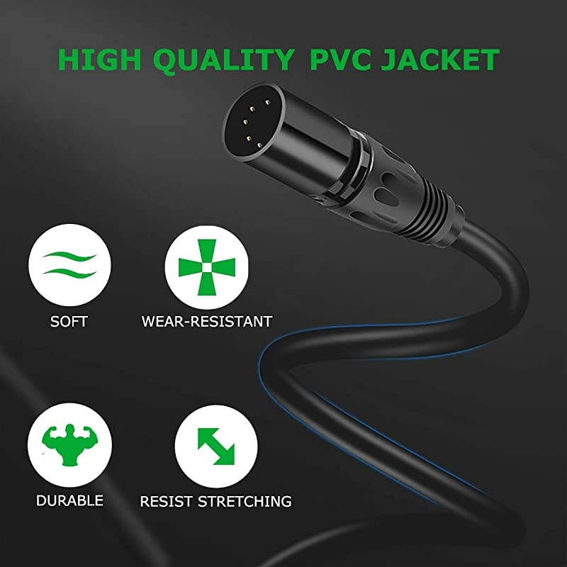 5 PIN XLR DMX Cable Adapter 20 Feet, DMX512 5PIN XLR Male to Female 5-PIN DMX Cable