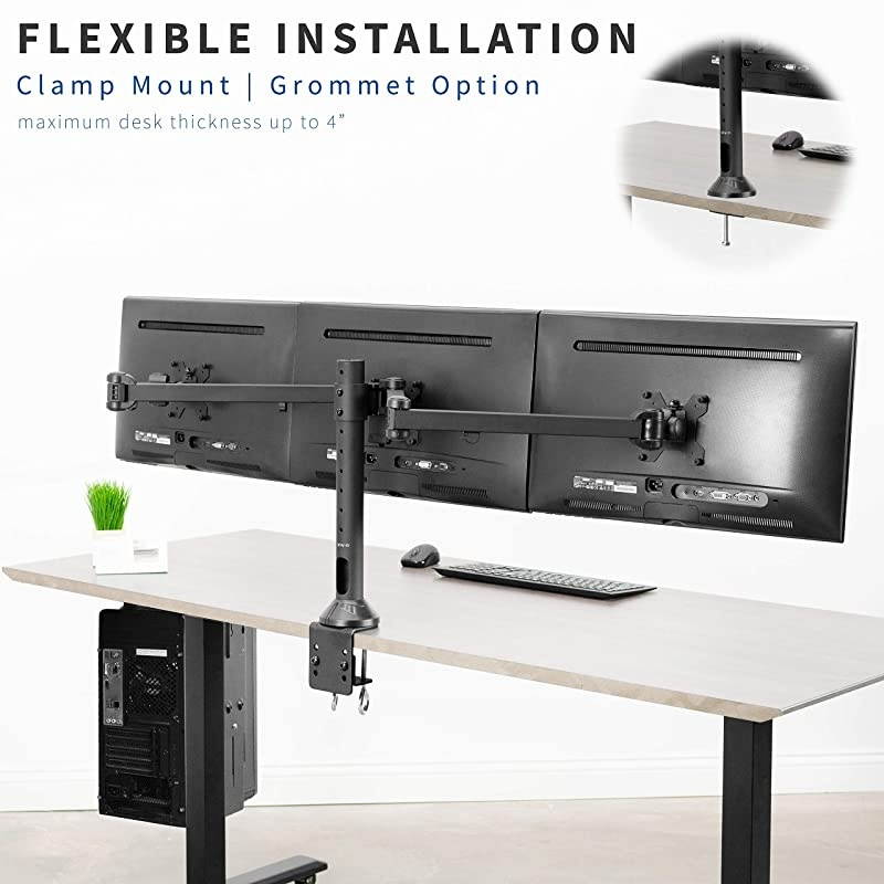 Triple 23 to 32 inch LED LCD Computer Monitor Desk Mount VESA Stand, Heavy Duty Fully Adjustable Tilt, Swivel, and Rotation, Fits 3 Screens, Black, STAND-V103