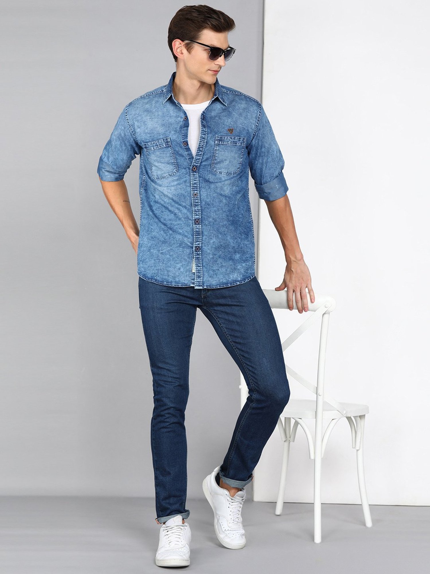 Kuons Avenue Blue Slim Fit Denim Shirt