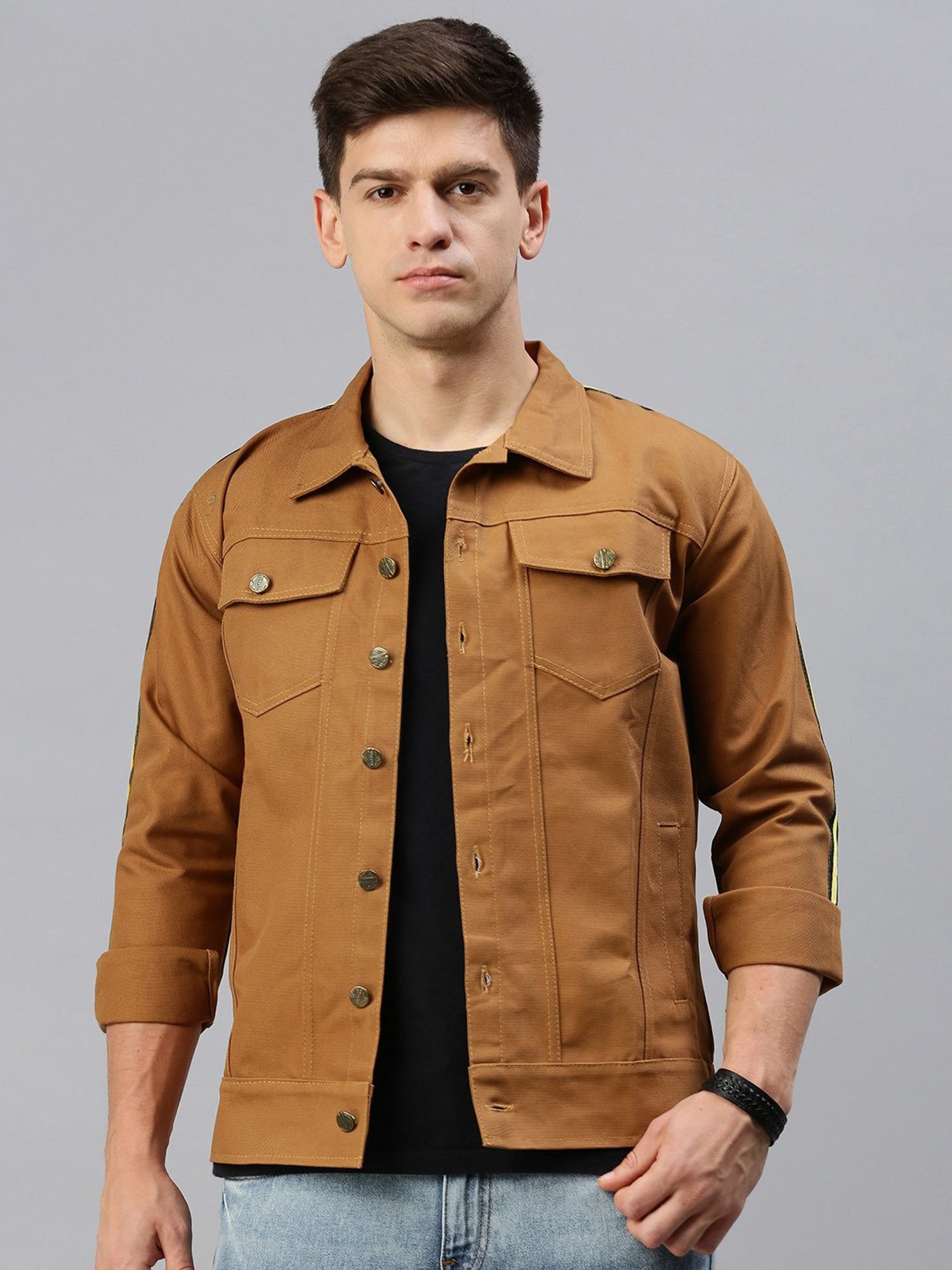 VOXATI Khaki Regular Fit Shirt Collar Denim Jacket