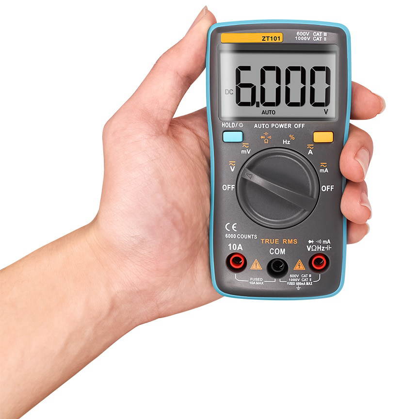 Auto-Ranging True RMS Digital Multimeter 6000 Counts & Backlit LCD Display, Measures AC/DC Voltage & Current, Resistance, Capacitance, Frequency, Duty Cycle, Diode, Continuity