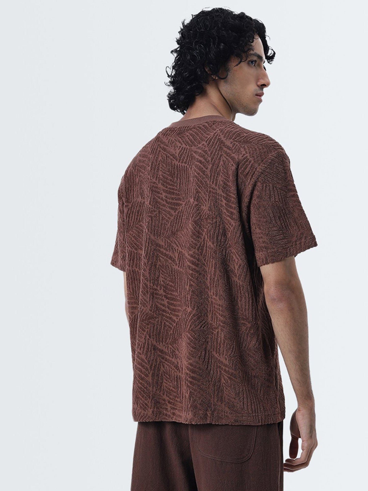 ETA by Westside Brown Self-Textured Slim-Fit Cotton T-Shirt