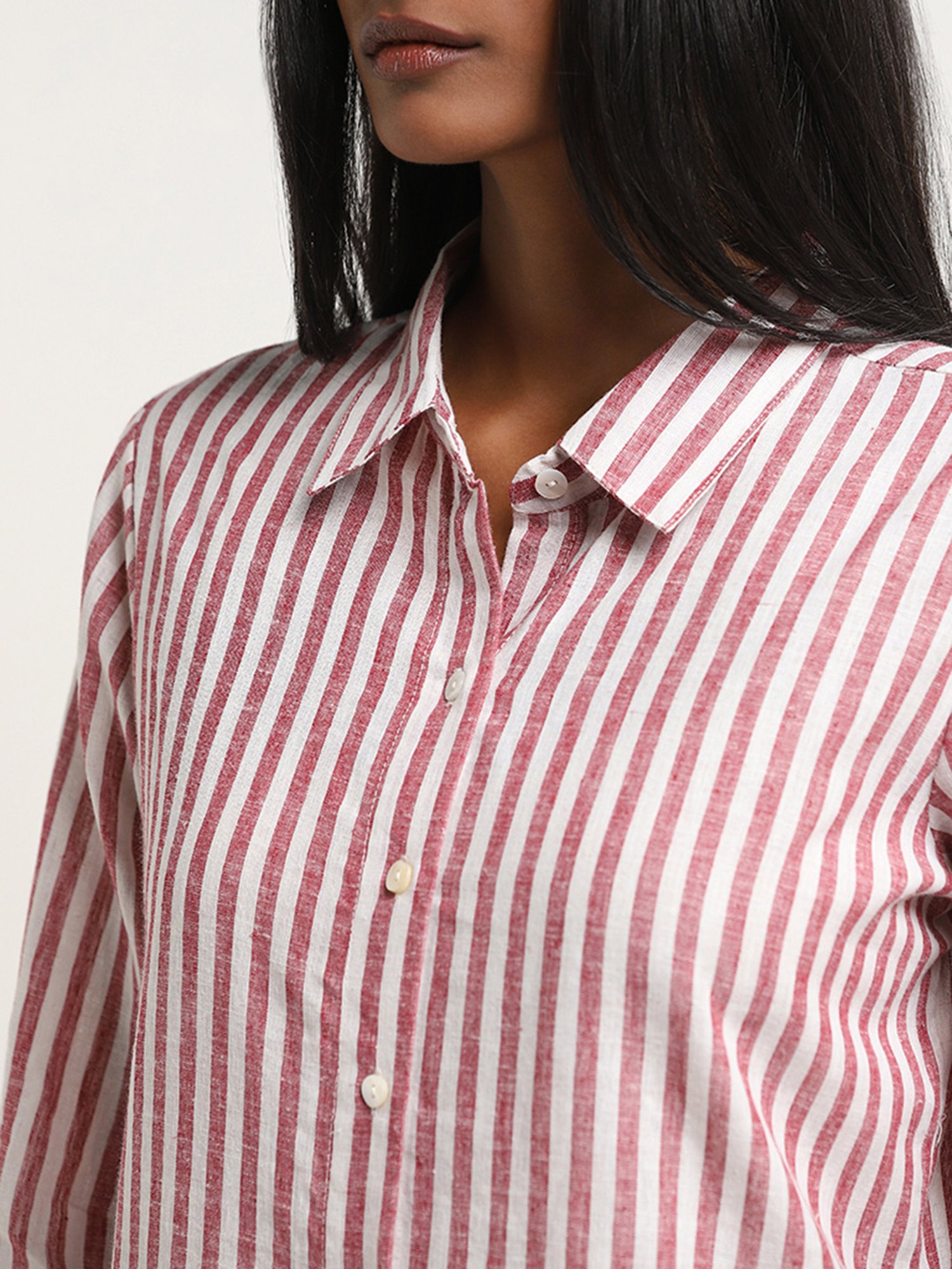 Zuba by Westside Red Striped Straight Cotton Tunic