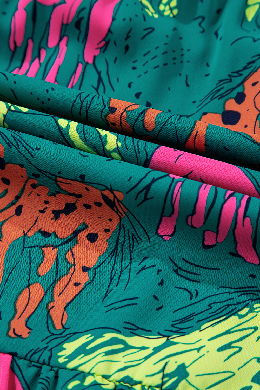 Black Leopard Patchwork Split Neck Ruffle Plus Size Dress