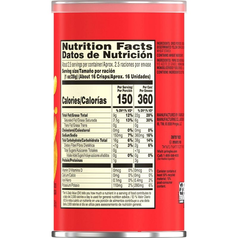 Pringles Grab & Go Large Original Potato Crisps Chips - 2.3oz