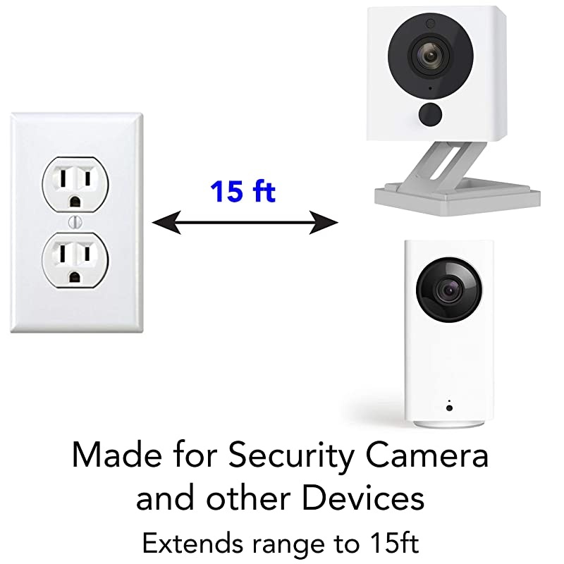 Power Extension Cable Compatible with Wyze Cam v3 Indoor Outdoor, Blink, Echo, Many More. - White -