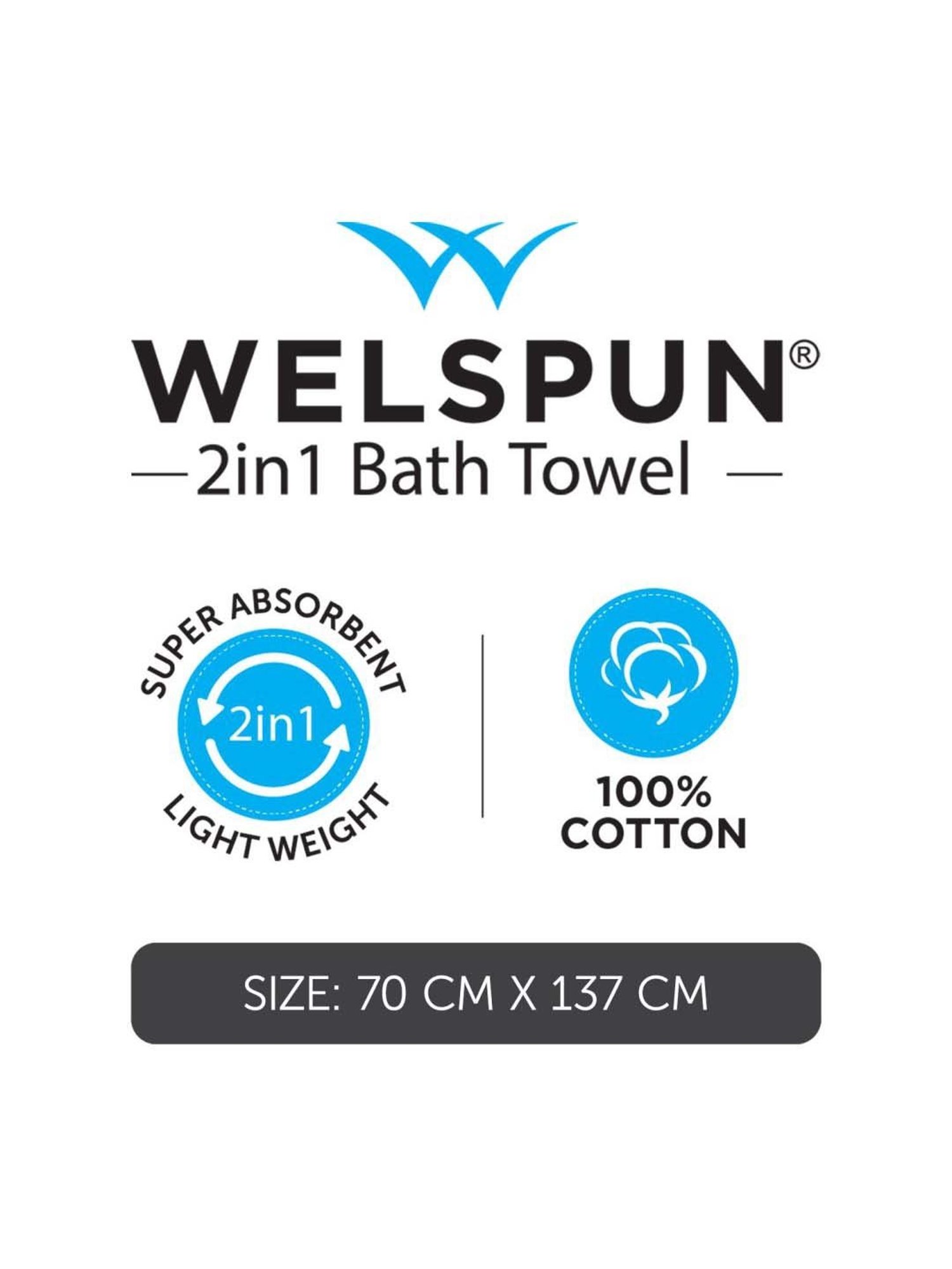 Welspun 2-In-1 Navy Cotton 250 GSM Bath Towel