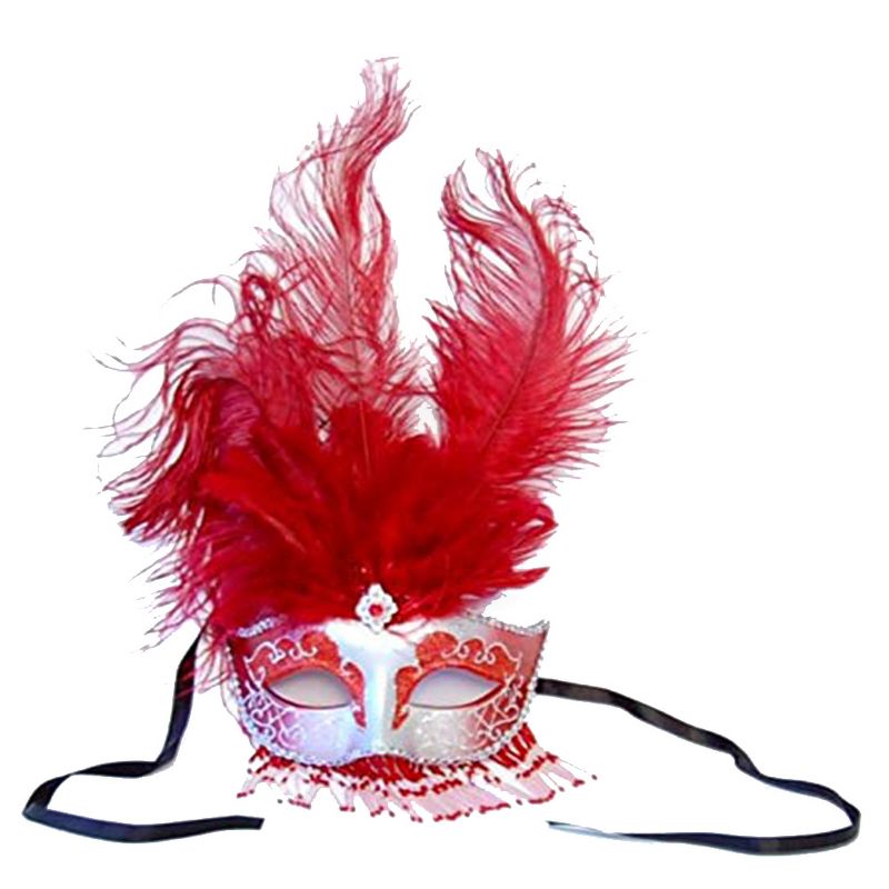 Bauer Pacific Imports Exotica Beaded Eye Costume Mask W/Feather: Silver/Burgandy