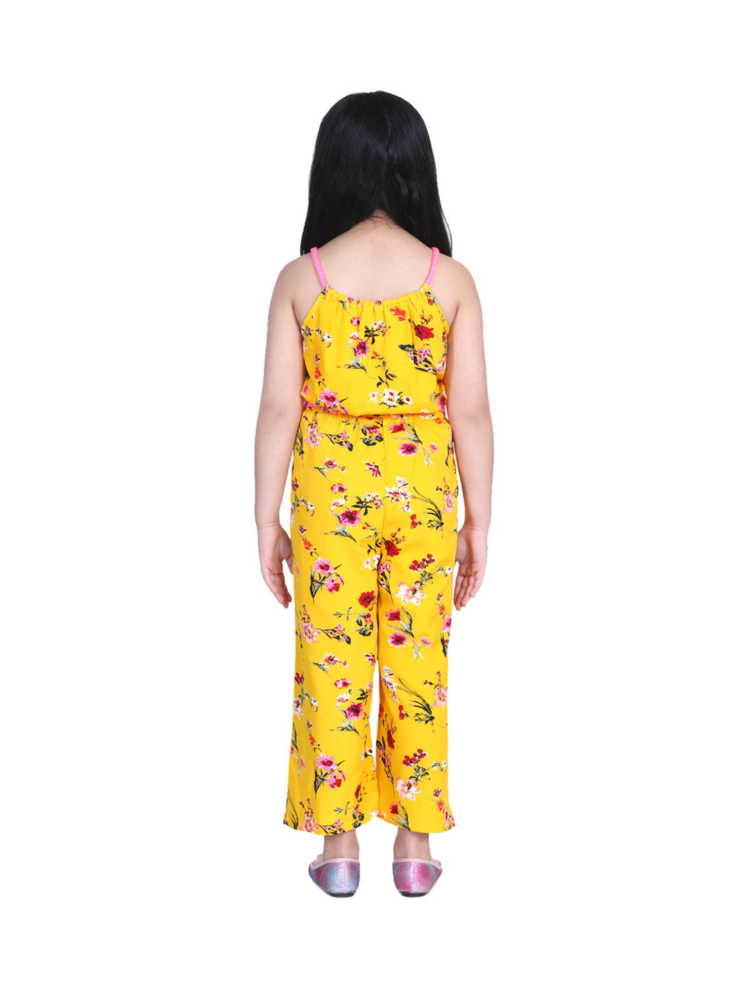 StyleStone Kids Yellow Printed Jumpsuit with Belt