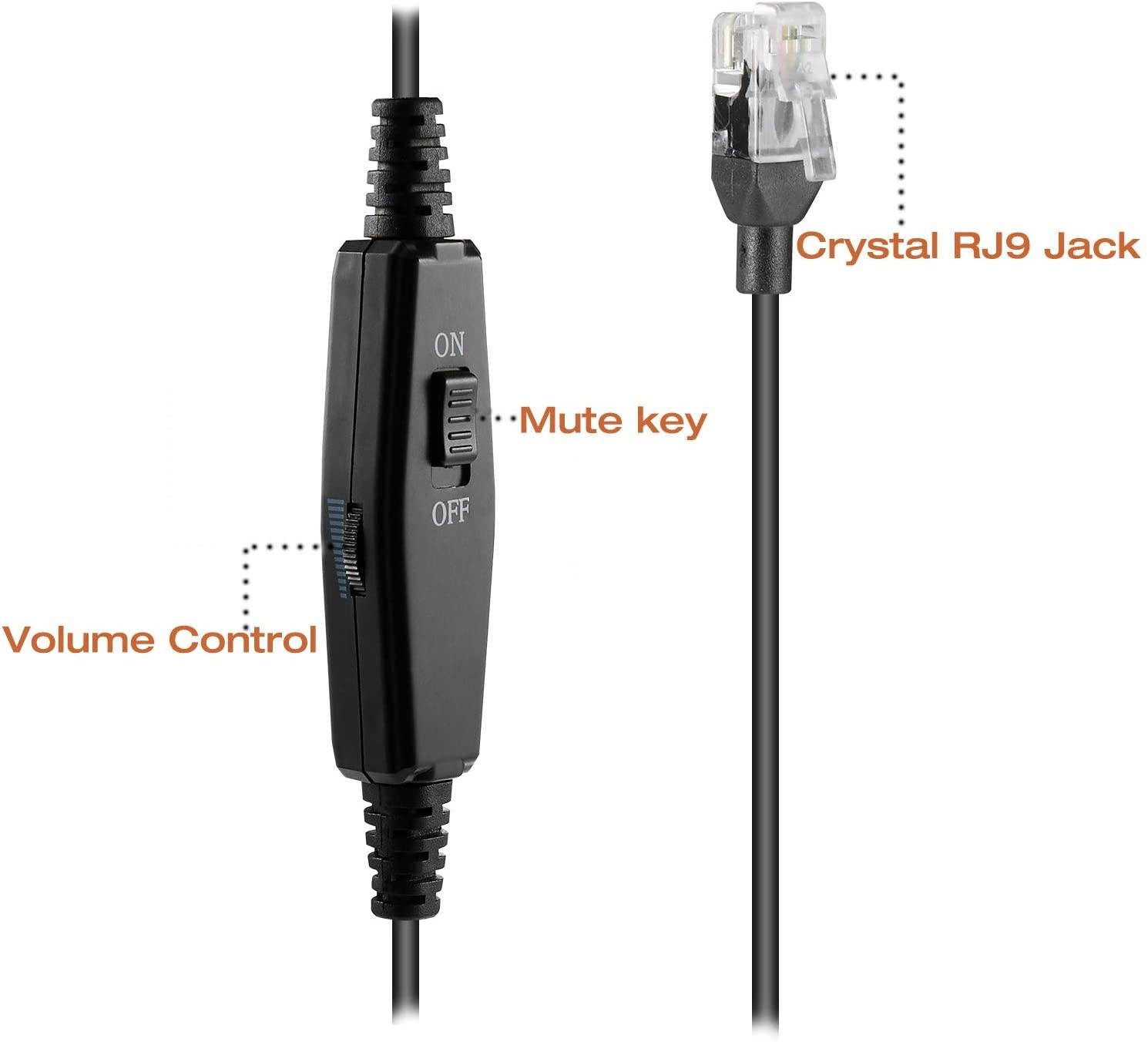 Phone Headset RJ9 with Pro Noise Canceling Mic and Mute Switch Controls Wired Headset for Polycom Mitel Plantronic Nortel Shoretel Aastra Avaya Lucent Landline Phones-200MS2