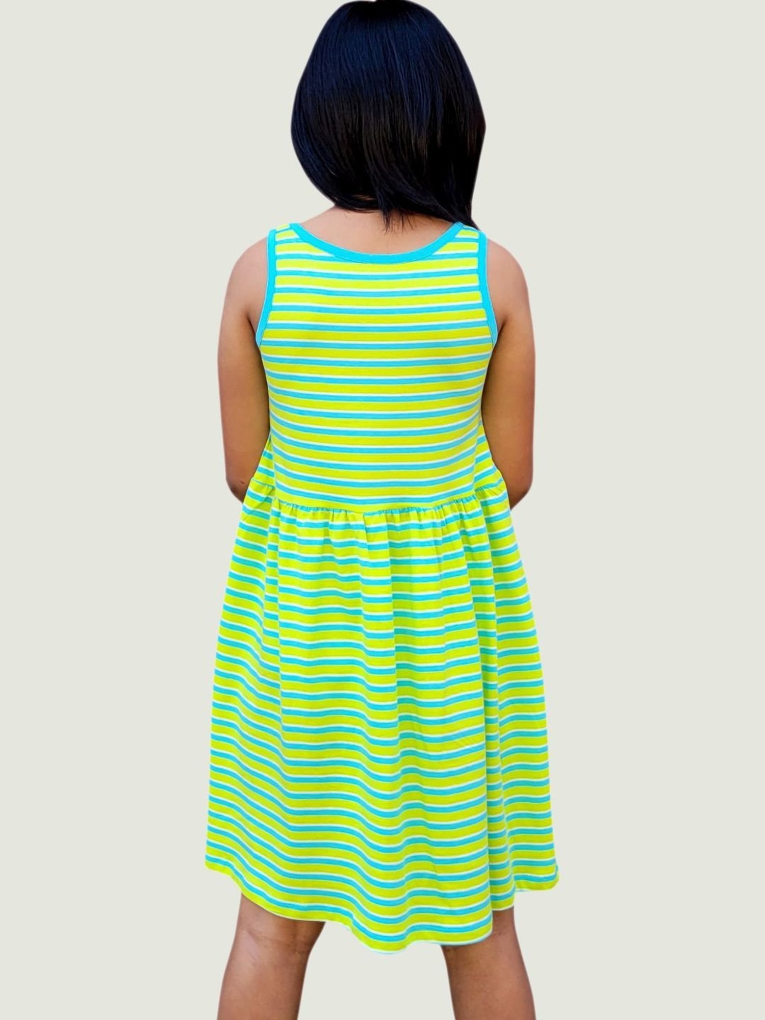 Campana Kids Lime Green & Turquoise Cotton Striped Dress