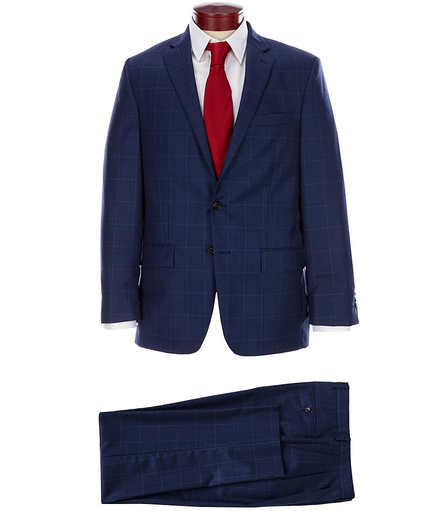 Ralph Ralph Lauren Classic Fit Navy Flat Front Windowpane Wool Suit