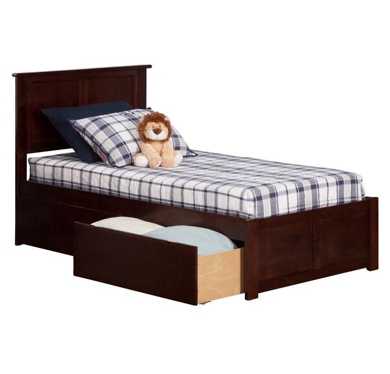 Madison Twin Flat Panel Foot Board w/ 2 Urban Bed Drawers Antique Walnut - Atlantic Furniture