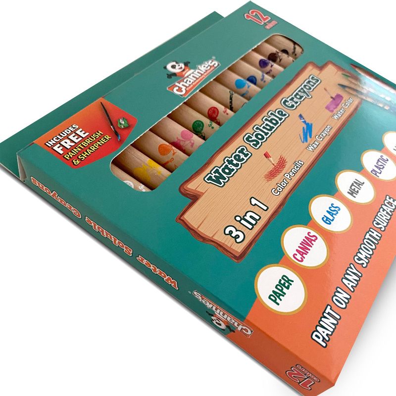 12ct 3-in-1 Water Soluble Crayons with Paint Brush and Sharpener - Channie's
