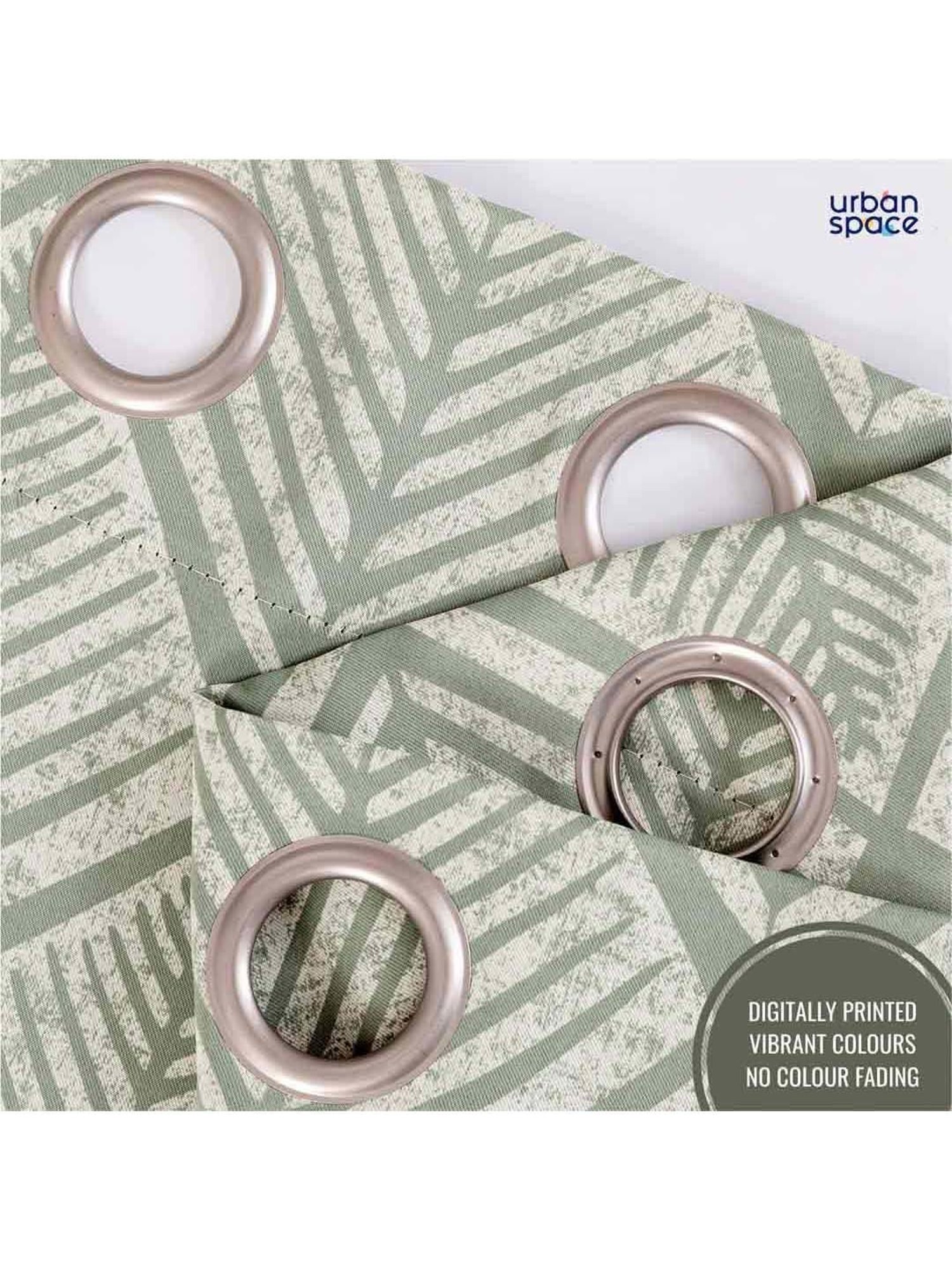 Urban Space Green Polyester Window Curtain With Tieback & Eyelet