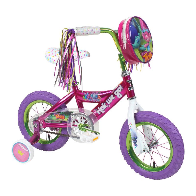 Dynacraft Children's Cute Trolls Themed Beginner BMX Street/Dirt Bike with Removable Training Wheels, 12-Inch