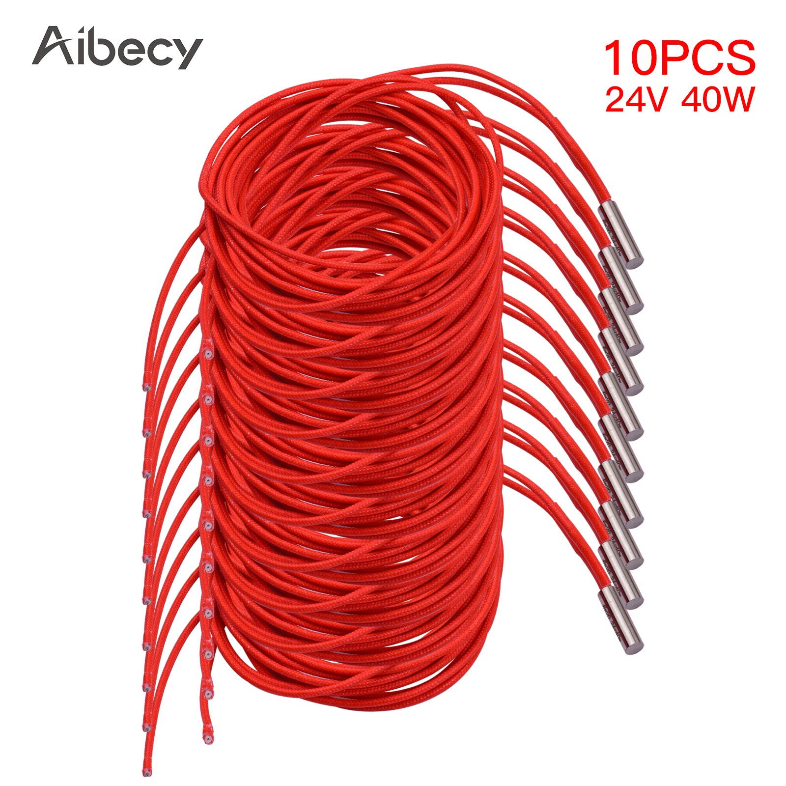 Aibecy 10pcs 24V 40W 6*20mm Single End Cartridge Heater Heating Tube 1.6m/5.2ft for 3D Printer