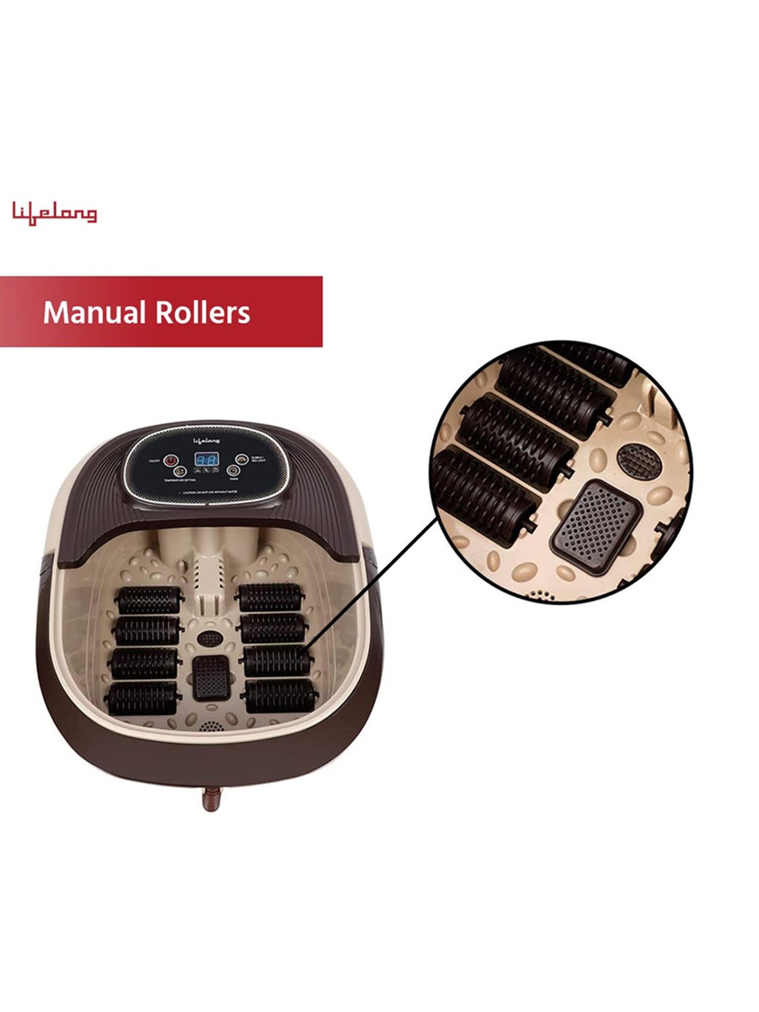 Lifelong LLM306 Electric Foot Spa Massager with 8 Rollers (Brown)