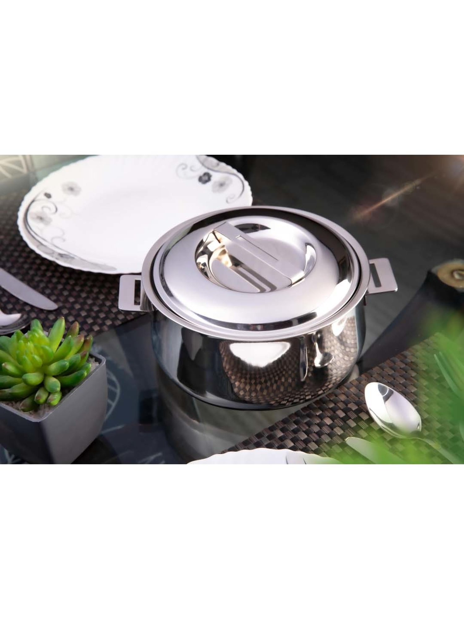 FnS Elantra Silver Stainless Steel Casserole With Lid (0.9 L)