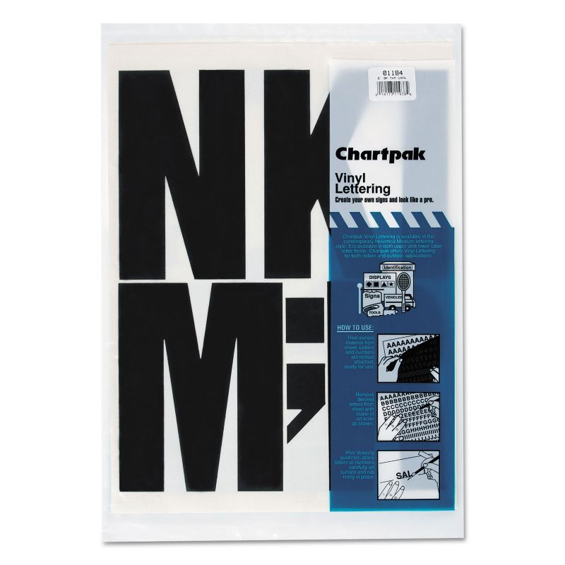 Chartpak Press-On Vinyl Uppercase Letters Self Adhesive Black 6"h 38/Pack 01184