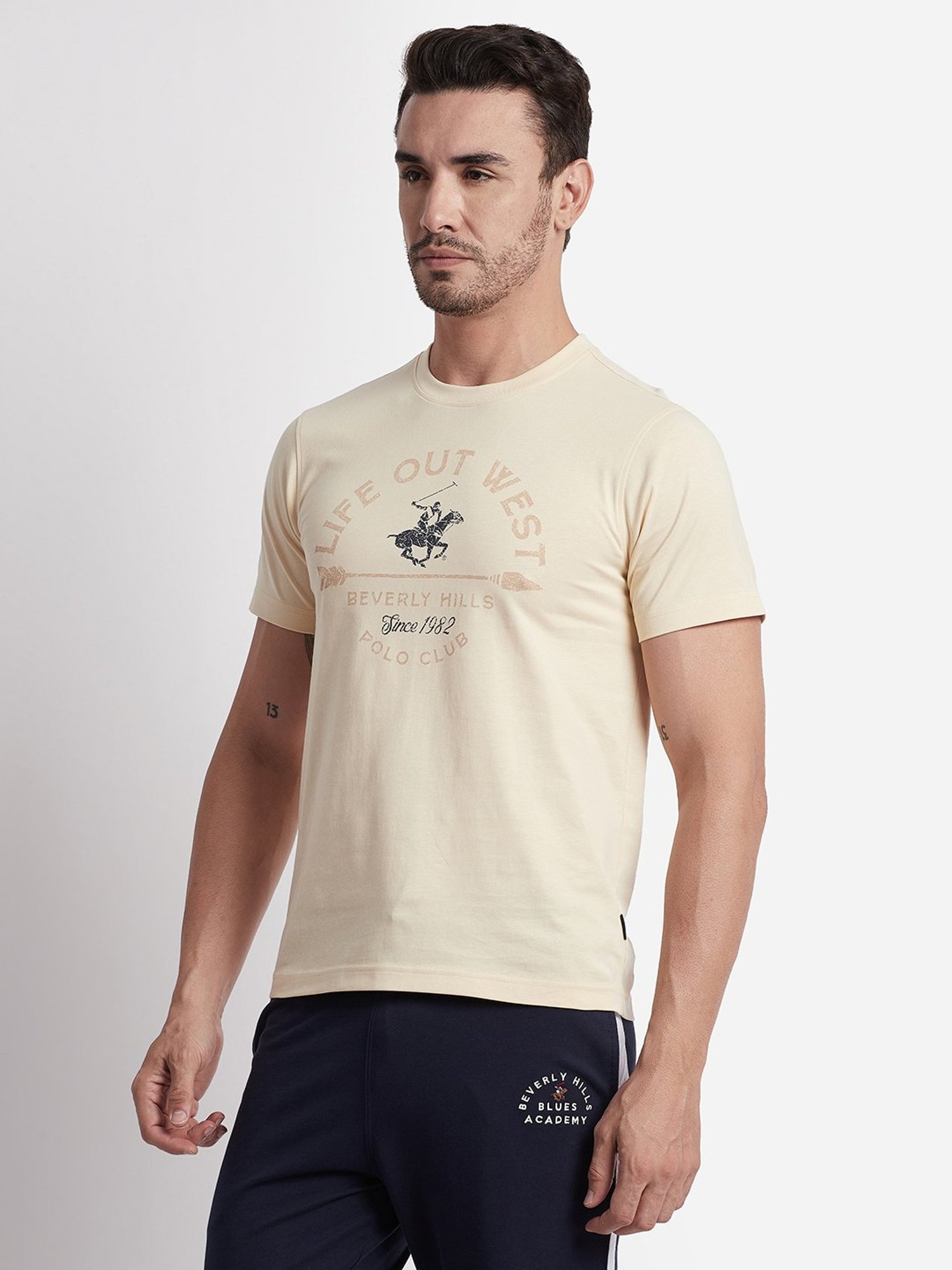Beverly Hills Polo Club Cream Regular Fit Pure Cotton Crew T-Shirt