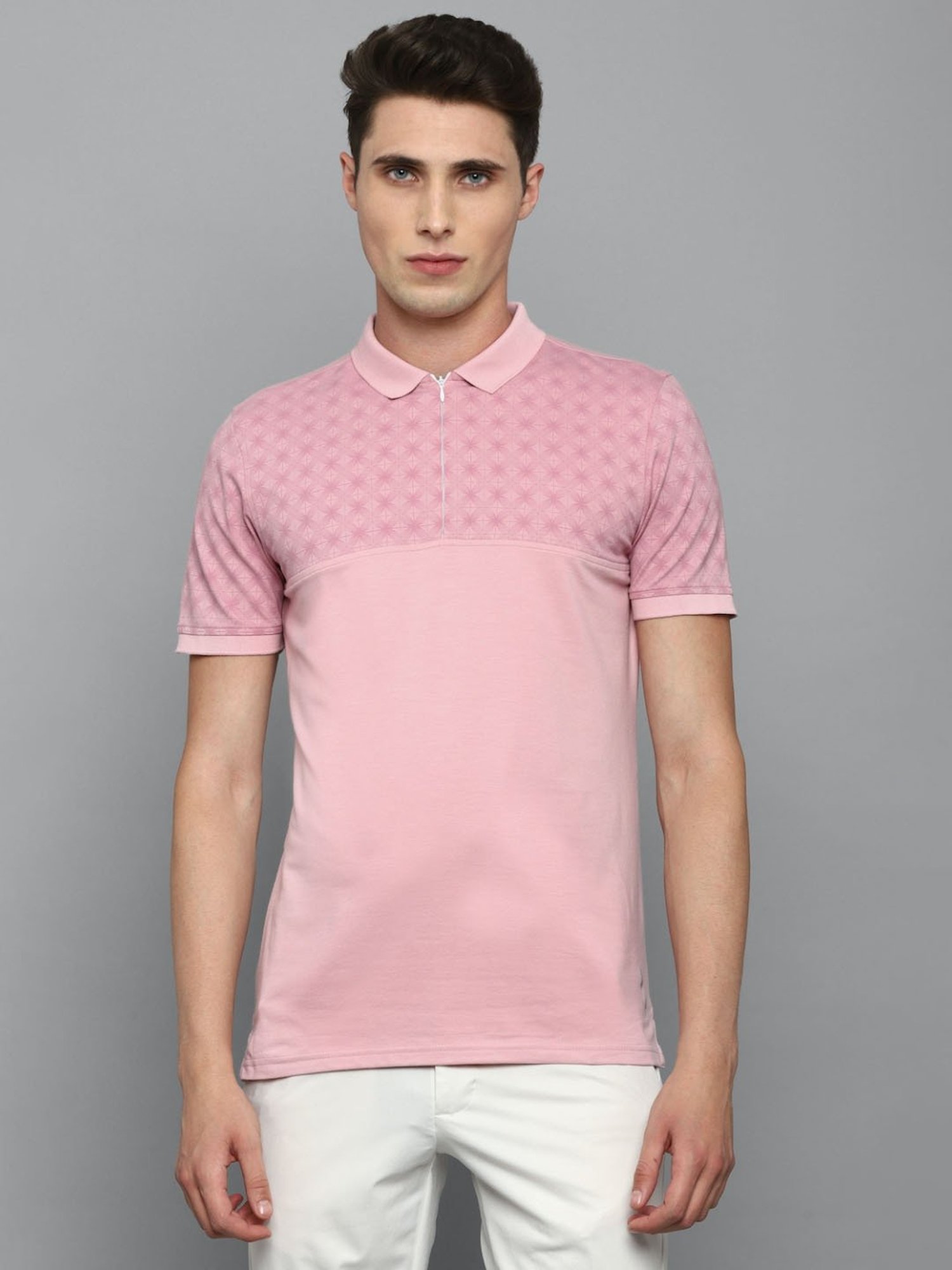 Louis Philippe Sport Pink Cotton Slim Fit Printed Polo T-Shirt