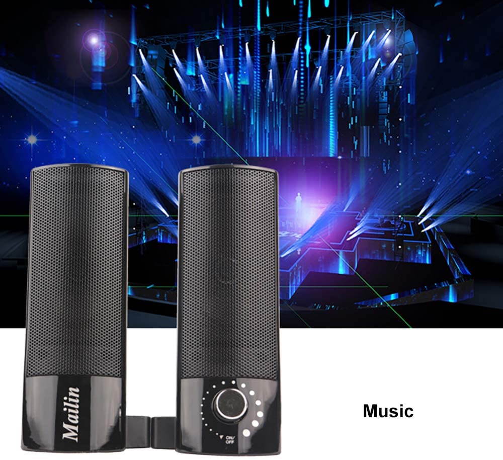 Computer Speaker, Detachable PC Speaker, Laptop Speakers, USB Power Supply 3.5mm Stereo Input, 5 Watts RMS Total Power with Volume Control (Black)