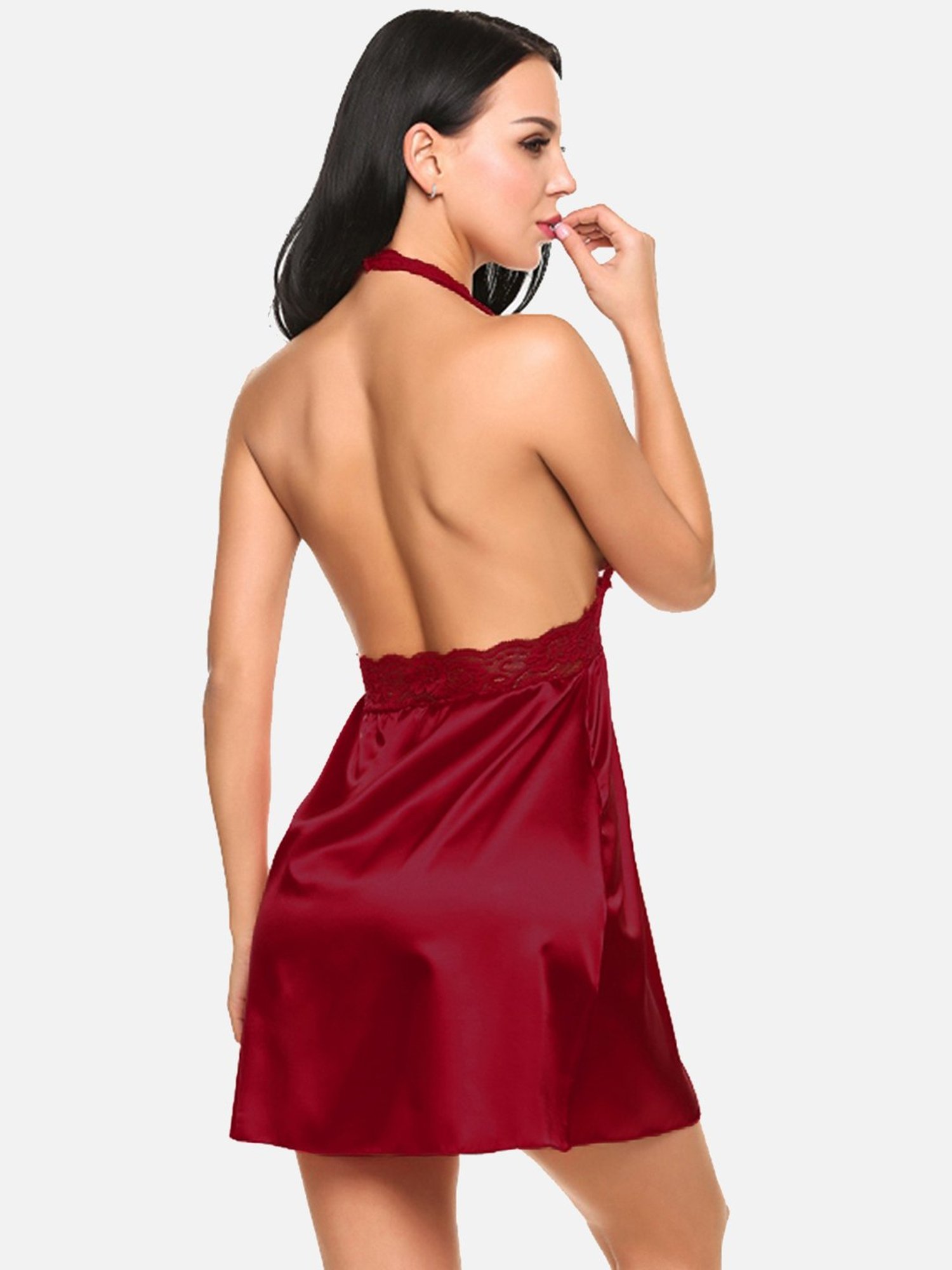 FIMS: Fashion is my Style Black & Maroon Lace Work Babydoll With Thong