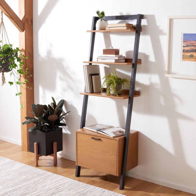 71.96" Lavina 3 Shelves and 1 Door Etagere Natural/Charcoal - Safavieh