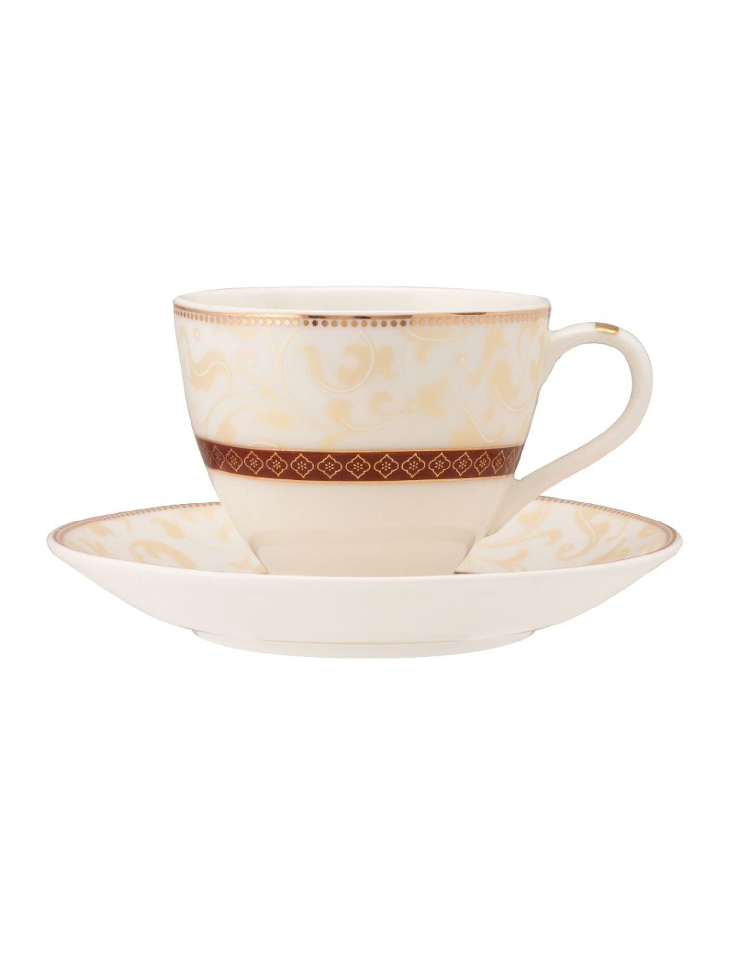 JCPL Fine Printed Maroon Ceramic Cup & Saucer 180 ml - Set of 12