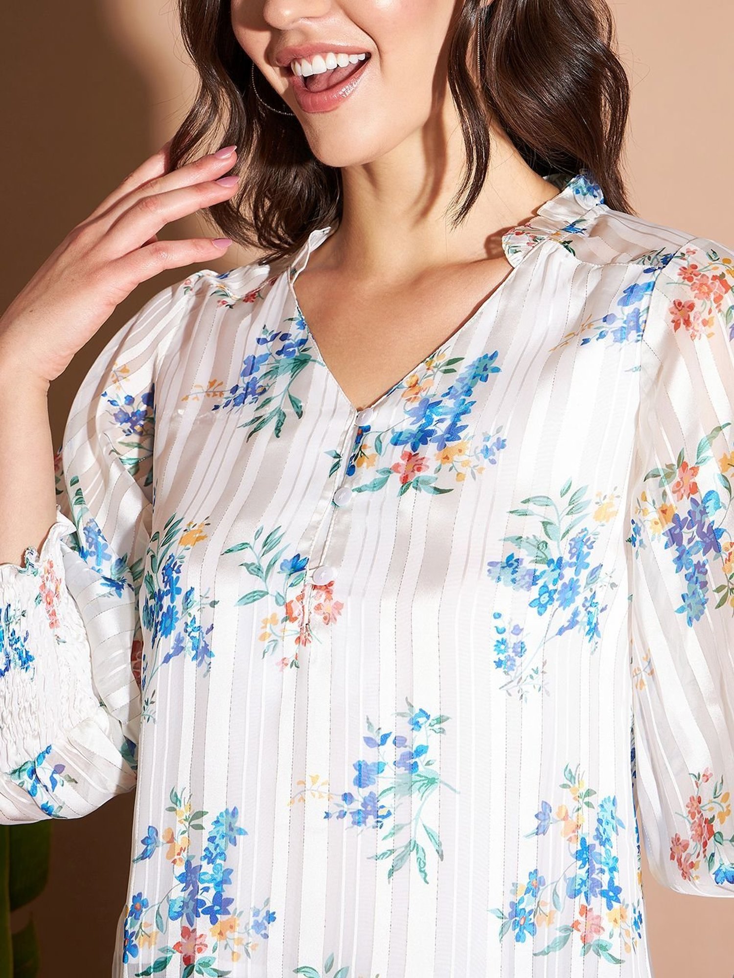 Marie Claire Off-White Printed Top