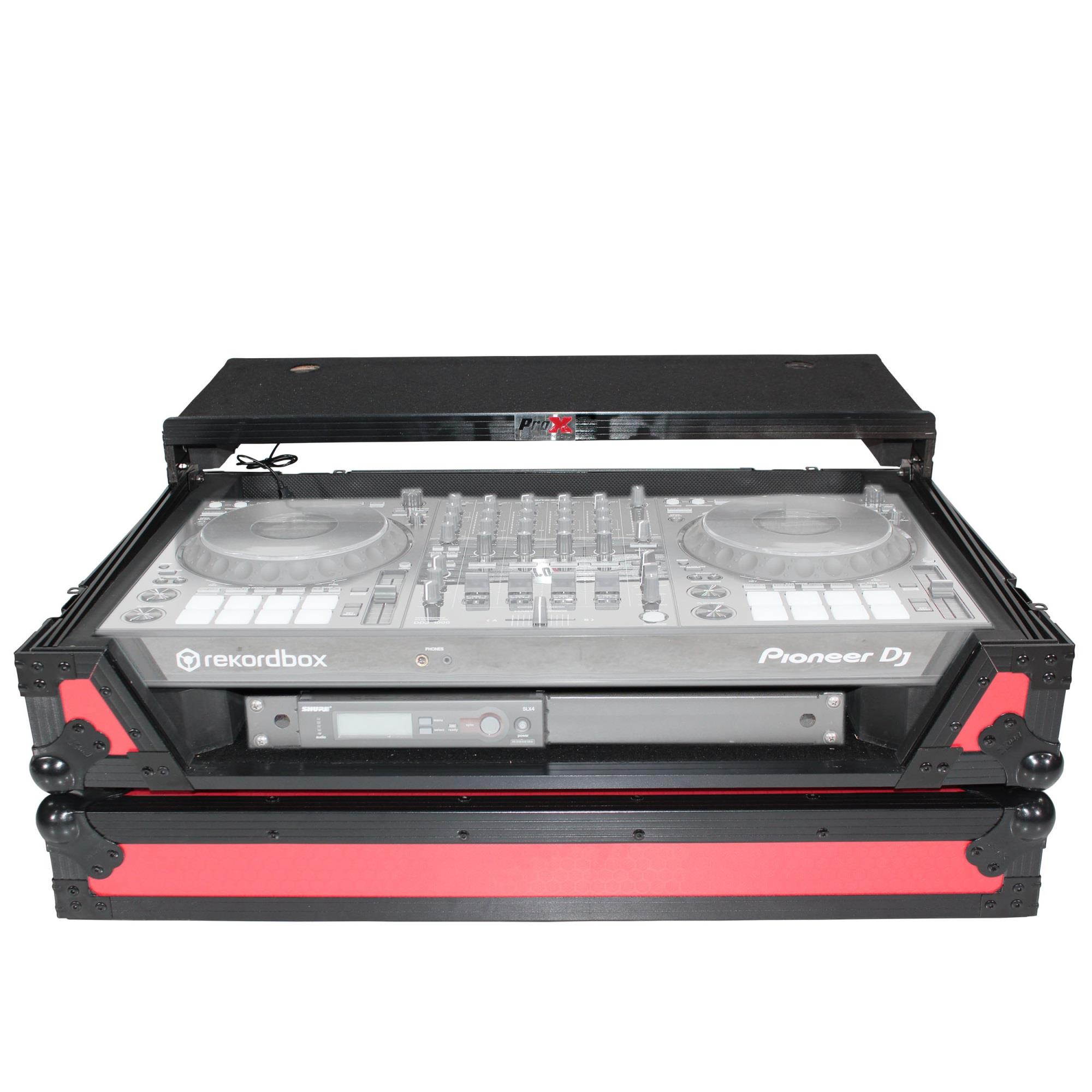 Digital Controller Flight Case W/Laptop Shelf & Wheels for Pioneer DDJ1000  (Black on Red)
