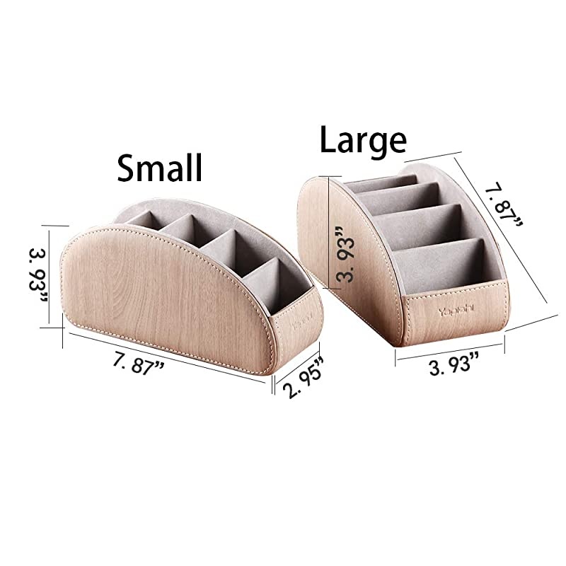 Leather TV Remote Control Holder With 5 Compartments Nightstand Desktop DVD Media Player Remote Caddy Storage Box Organizer Tray For Makeup Brush Pen Stationary Table Controllers