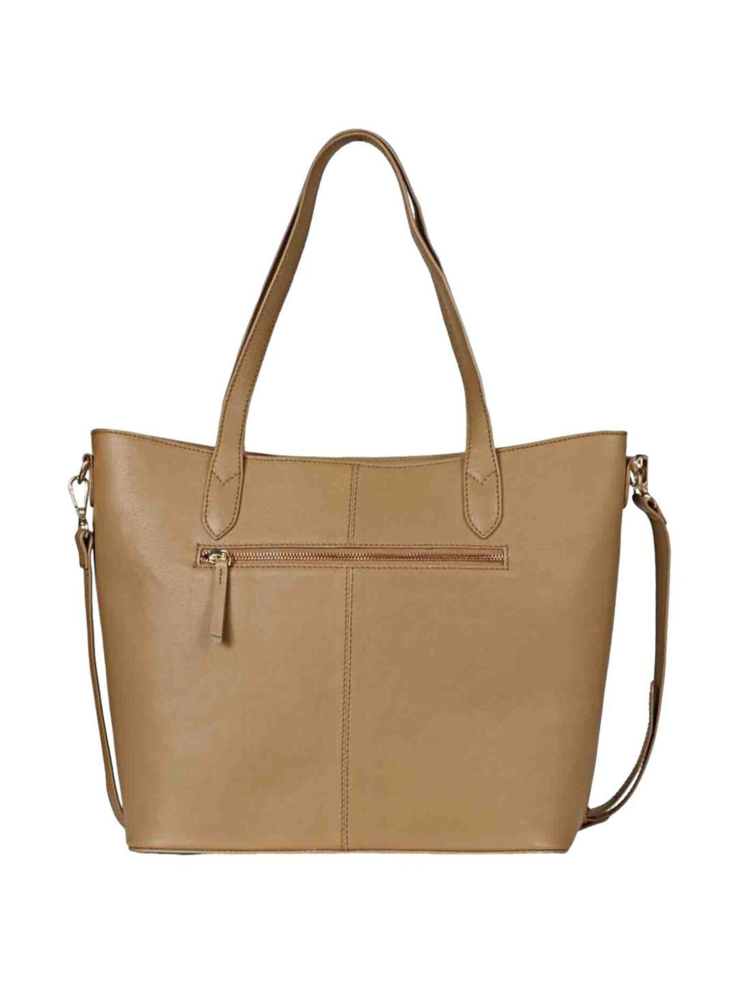 Favore Tan Solid Medium Tote Handbag