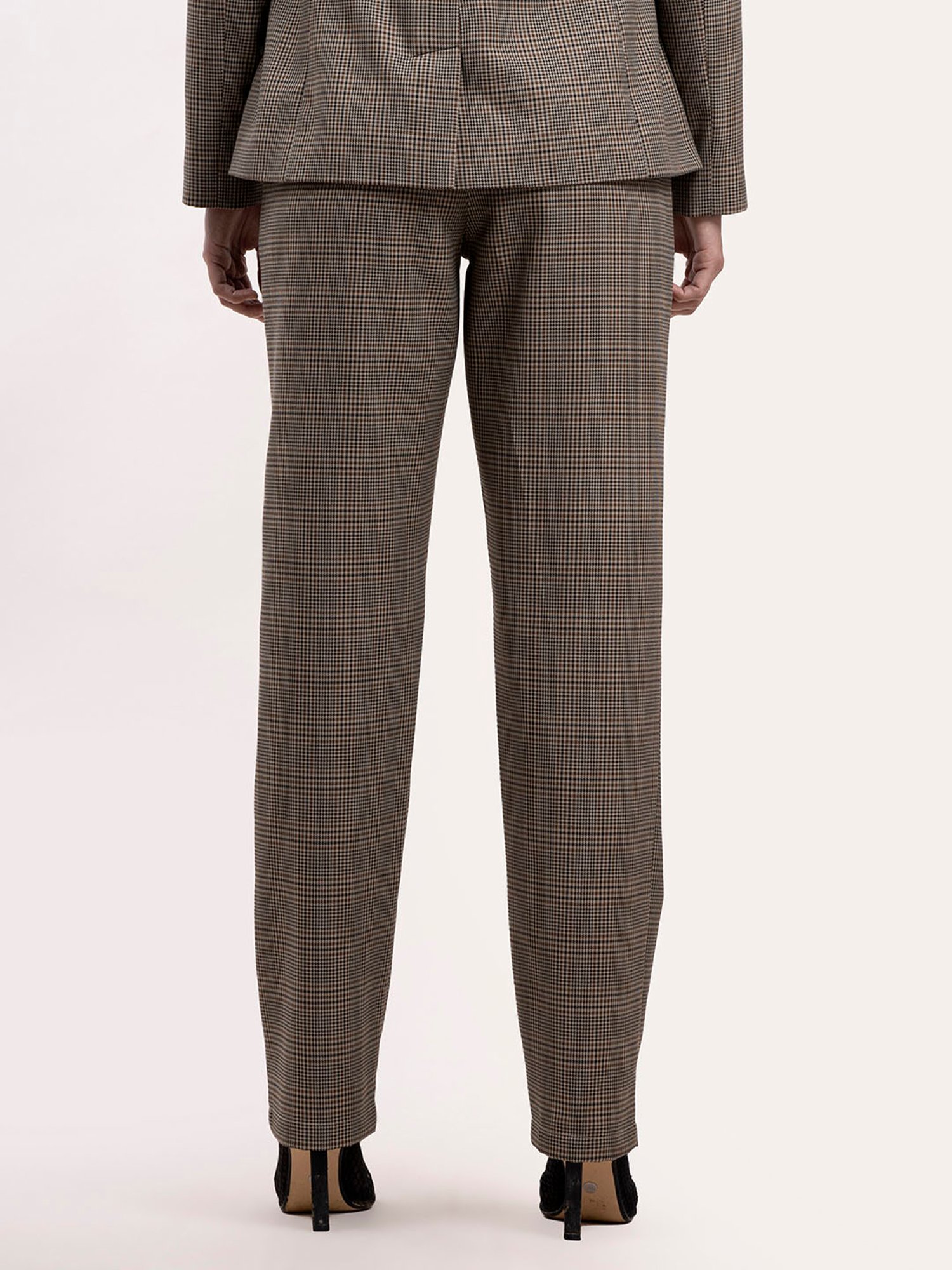 Fablestreet Brown & Black Cotton Checks Regular Fit Mid Rise Trousers