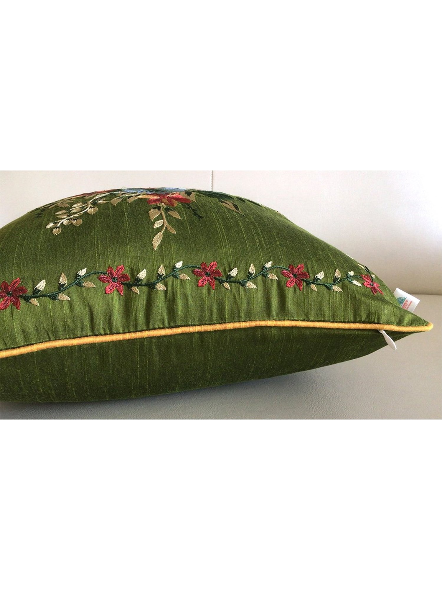 TARA Sparkling Homes Gardens of Florence Green Cotton Silk Embroidery Cushion Cover