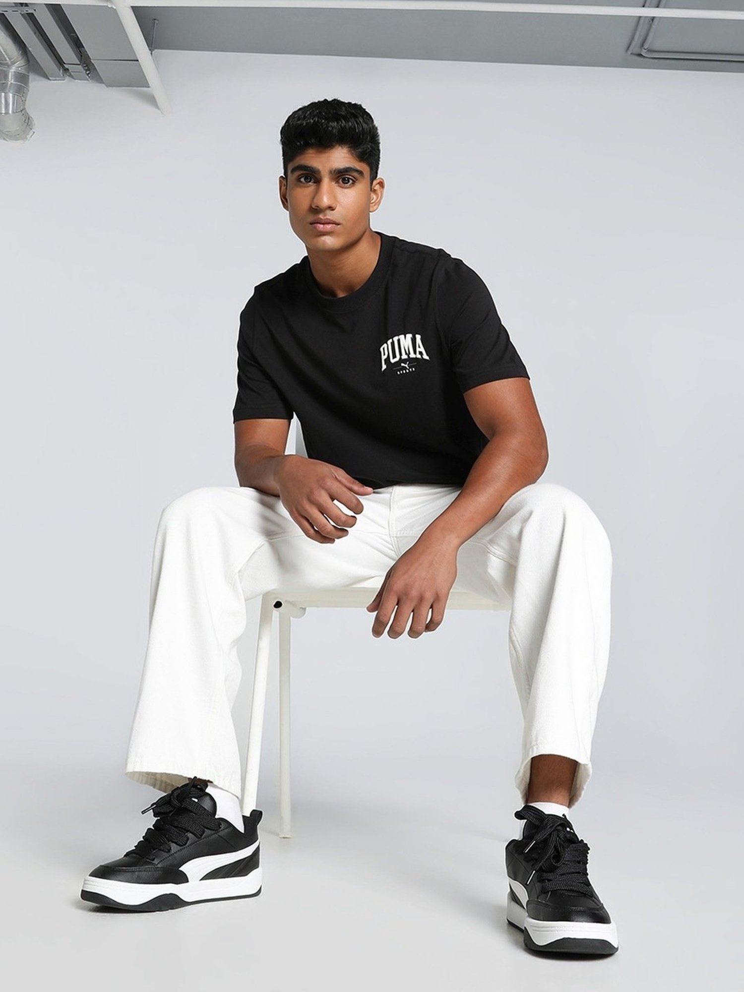 Puma Black Cotton Regular Fit Printed T-Shirt