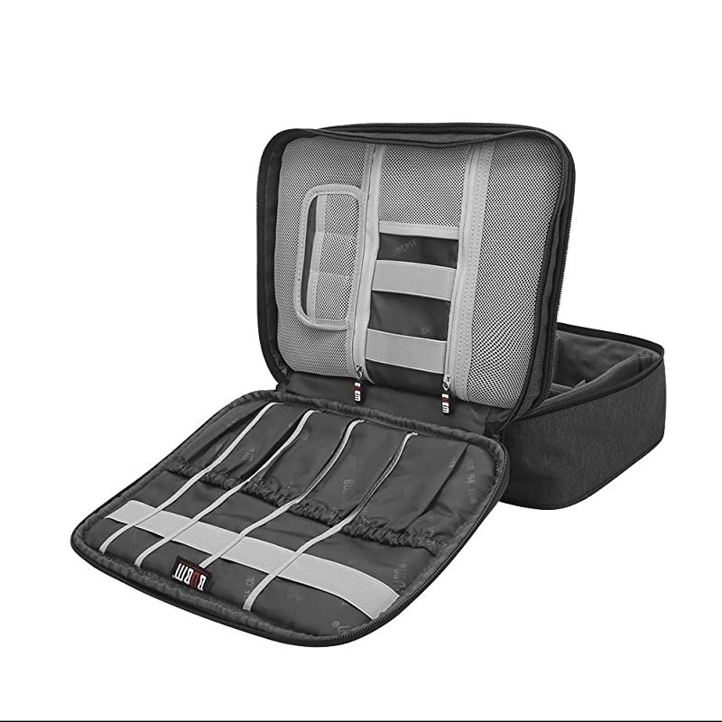 Electronic Organizer, Double Layer Travel Gadget Storage Bag for Cables, Cord, USB Flash Drive, Power Bank and More-a Sleeve Pouch for 7.9" iPad Mini(Medium,Black)