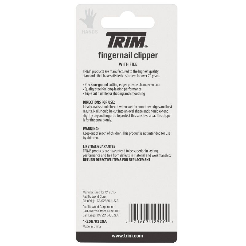 Trim Quality Steel Fingernail Clipper with File