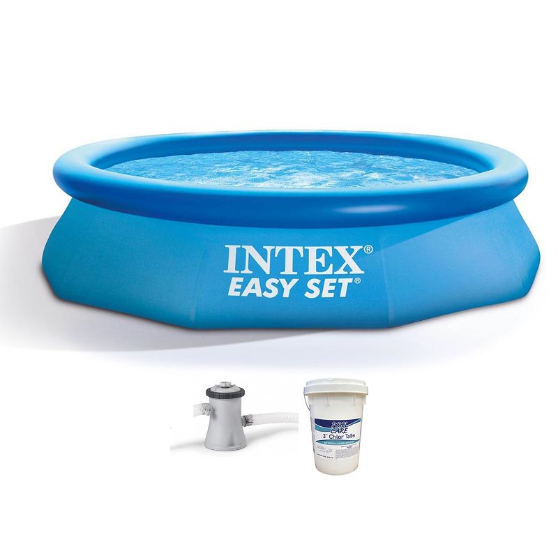 Intex 28121EH 10ft x 30in Outdoor Above Ground Inflatable Round Kid Swimming Pool with 330 GPH Filter Pump and 3 Inch Chlorine Tabs, 50 lbs