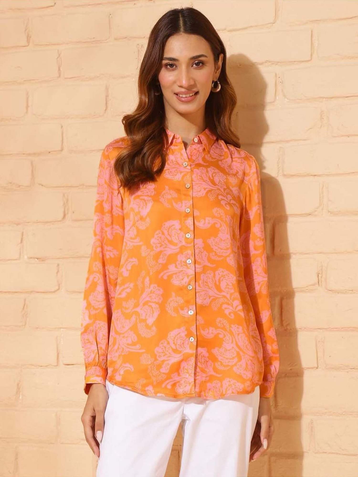 Fabindia Orange & Pink Printed Shirt