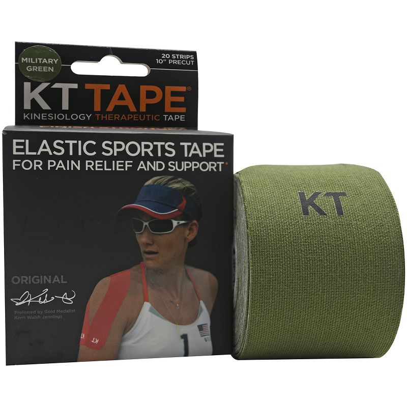 KT Tape x Forza Sports Cotton 10" Precut Sports Tape, 20 Strips, Military Green