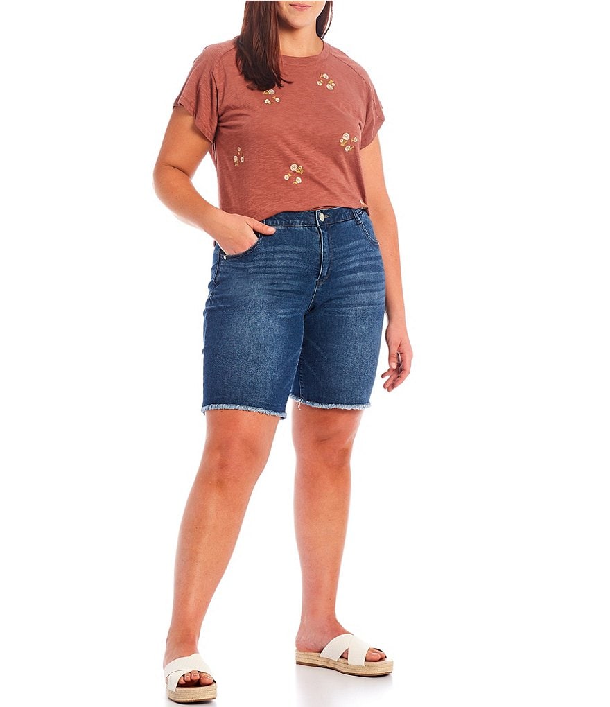 Democracy Plus Size #double;Ab#double;solution High Rise Fray Hem Retro Bermuda Shorts