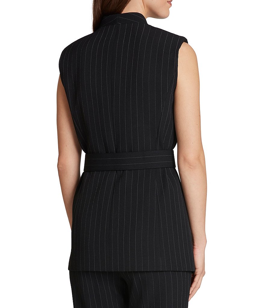 Tahari ASL Belted Pinstripe Collarless Vest