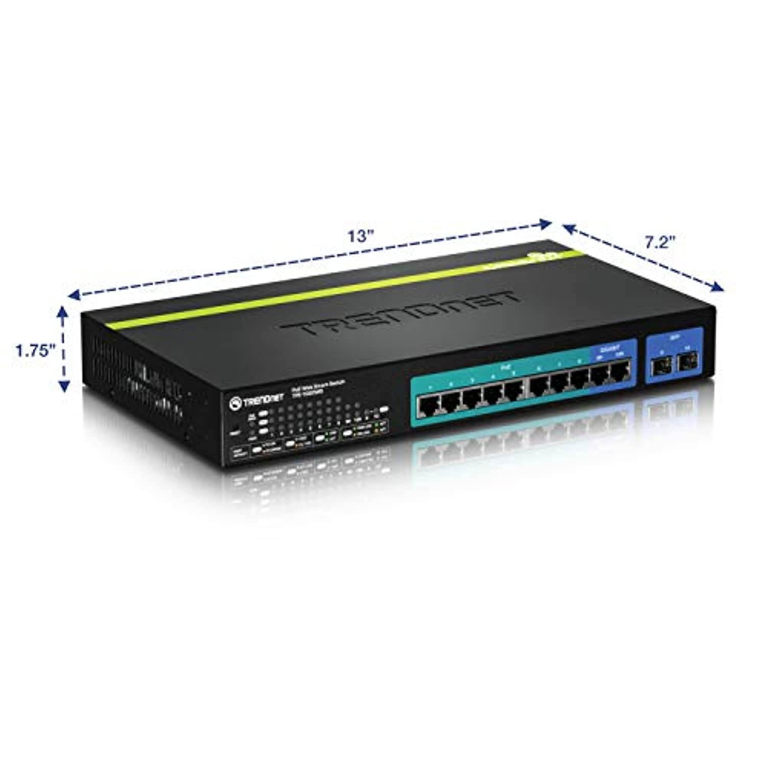 TRENDnet 10-Port Gigabit Web Smart PoE+ Switch, TPE-1020WS, 8 x PoE+ Gigabit Ports, 2 x Gigabit Ethernet Ports, 2 x Shared SFP Slots, 75W Total Power Budget, Rack Mountable, Lifetime Prot (TPE-1020WS)