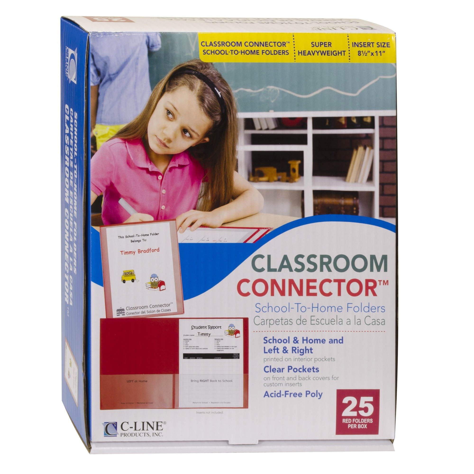 C-Line Classroom Connector Folders 9'x11-3/4" 25/BX Red 32004