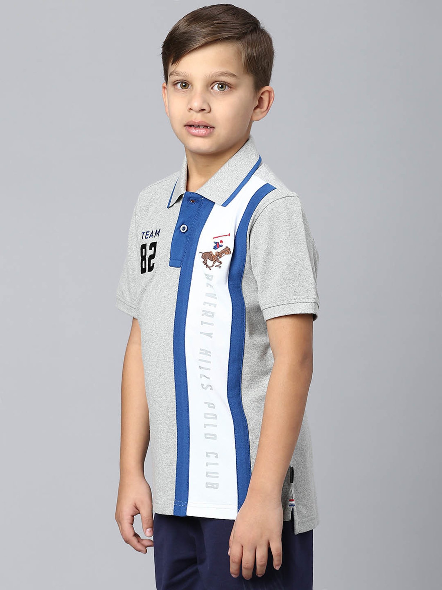 Beverly Hills Polo Club Kids Grey Color Block Polo T-Shirt