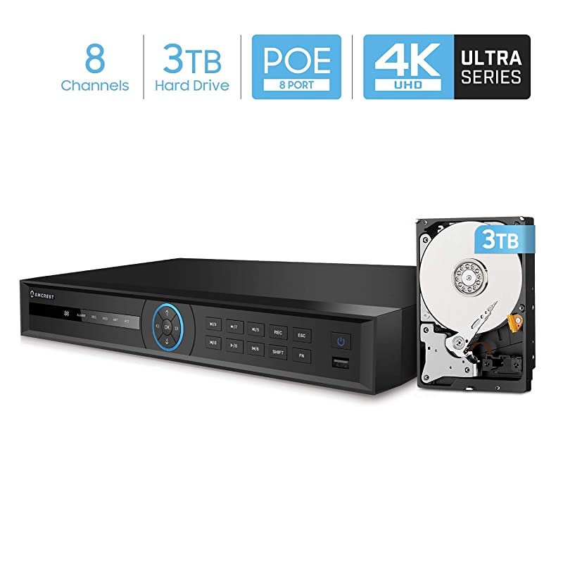4K NVR NV5208E-3TB (8CH 1080P/3MP/4MP/5MP/6MP/4K/12MP) Network Video Recorder (8-Port PoE) - Supports up to 8 x 4K IP Cameras, Pre-Installed 3TB Hard Drive