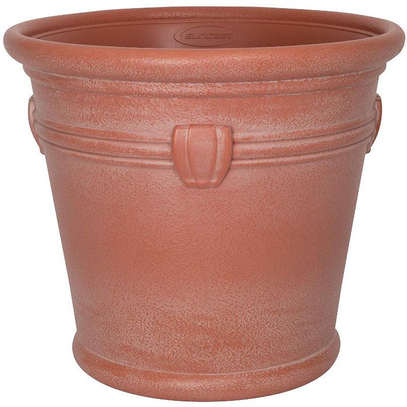 Suncast Waterton 18 Inch Resin Round Decorative Flower Pot Planter (2 Pack)